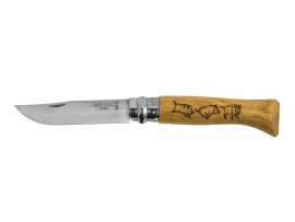 Coltello Opinel 8 pieghevole Inox faggio motivo cinghiale