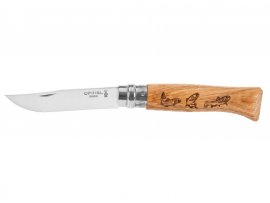 Coltello Opinel 8 pieghevole Inox faggio motivo pesci