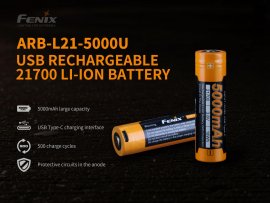 Batteria ricaricabile Fenix 21700 5000 mAh con USB-C (Li-Ion)