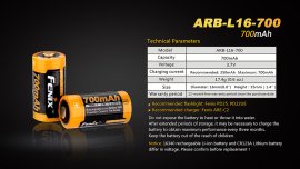 Batteria ricaricabile Fenix RCR123A/16340 (Li-Ion)