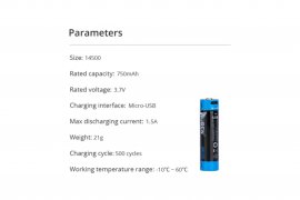 Batteria Wuben 14500B Li-Ion 750mAh