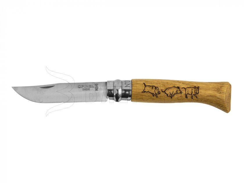 Coltello Opinel 8 pieghevole Inox faggio motivo cinghiale