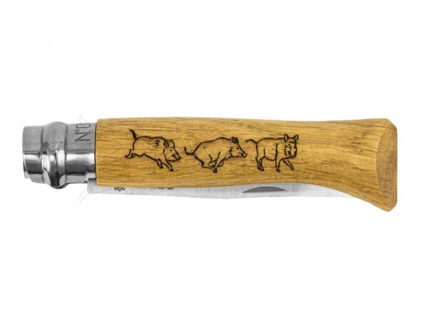 Coltello Opinel 8 pieghevole Inox faggio motivo cinghiale