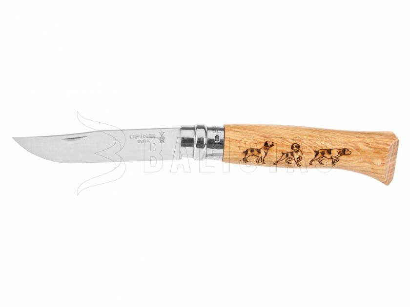 Coltello Opinel 8 pieghevole Inox faggio motivo cane