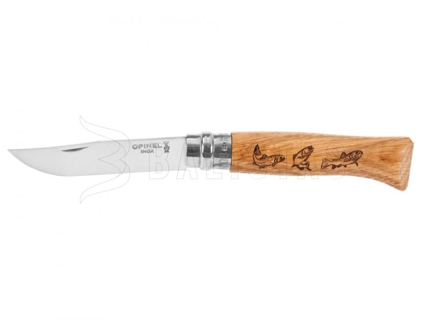 Coltello Opinel 8 pieghevole Inox faggio motivo pesci
