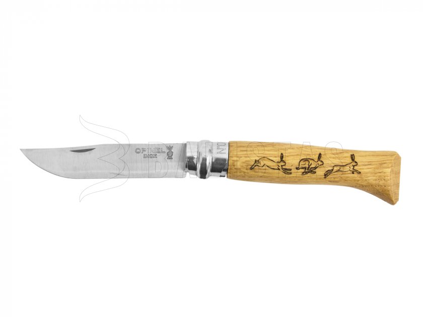 Coltello Opinel 8 pieghevole Inox faggio motivo lepre