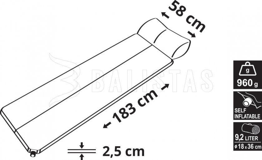 Materassino autogonfiabile Cattara Navy 2,5cm con cuscino