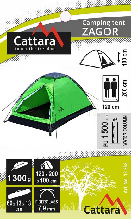 Tenda ZAGOR per 2 persone 200x120x100 cm PU1500mm