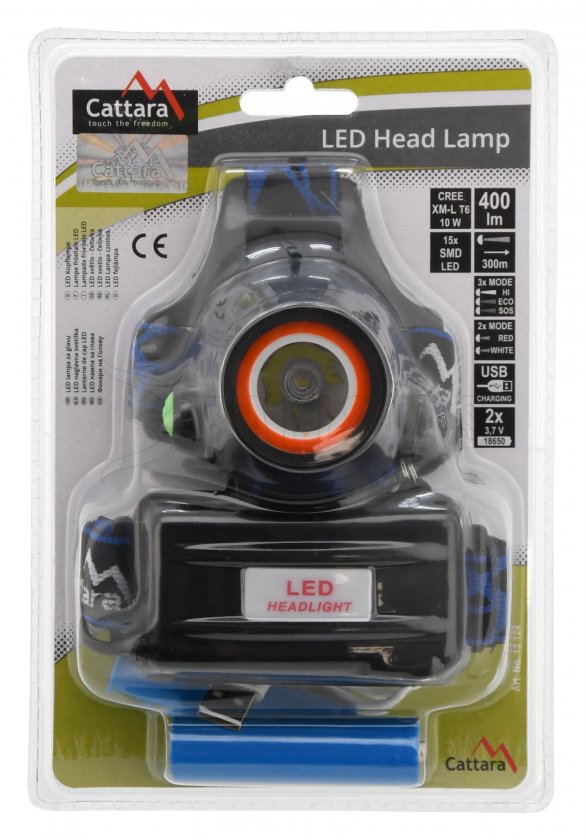 Lampada frontale LED 400 lm (1x XM-L+15x SMD)