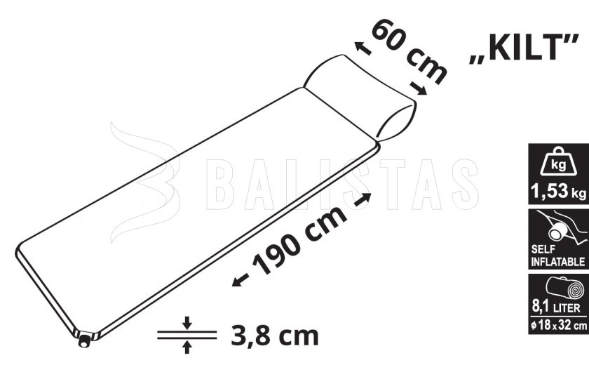 Materassino autogonfiabile Kilt 3,8cm con cuscino