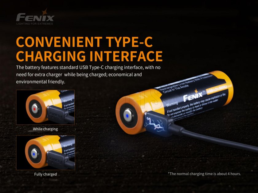Batteria ricaricabile Fenix 21700 5000 mAh con USB-C (Li-Ion)