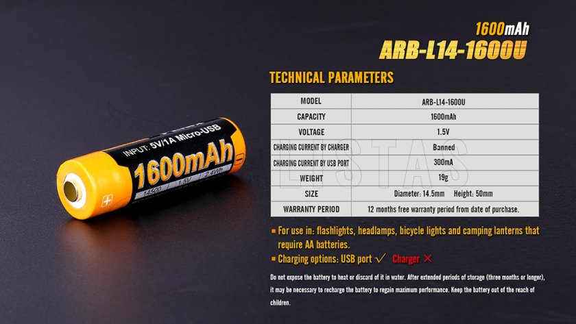 Batteria AA ricaricabile USB Fenix ARB-L14-1600U
