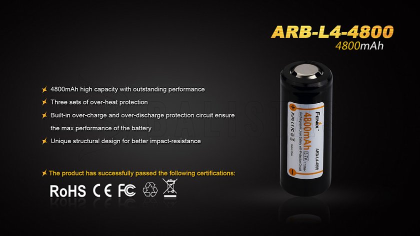 Batteria ricaricabile Fenix 26650 4800 mAh (Li-Ion)