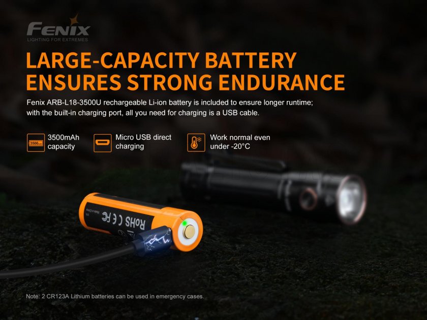 Torcia Fenix LD30 + batteria ricaricabile USB 3500 mAh