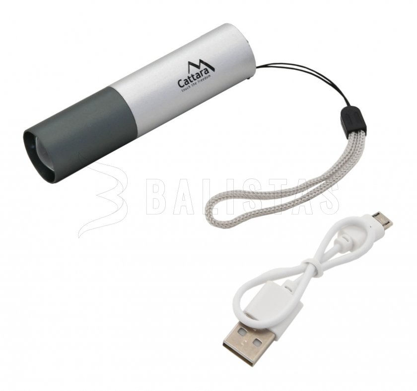 Torcia tascabile LED Cattara 120lm ZOOM ricaricabile SILVER