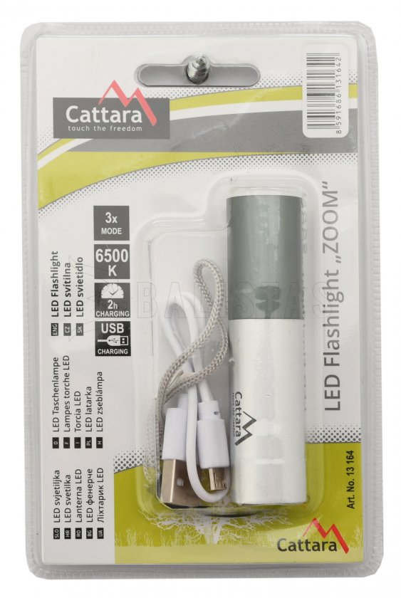 Torcia tascabile LED Cattara 120lm ZOOM ricaricabile SILVER