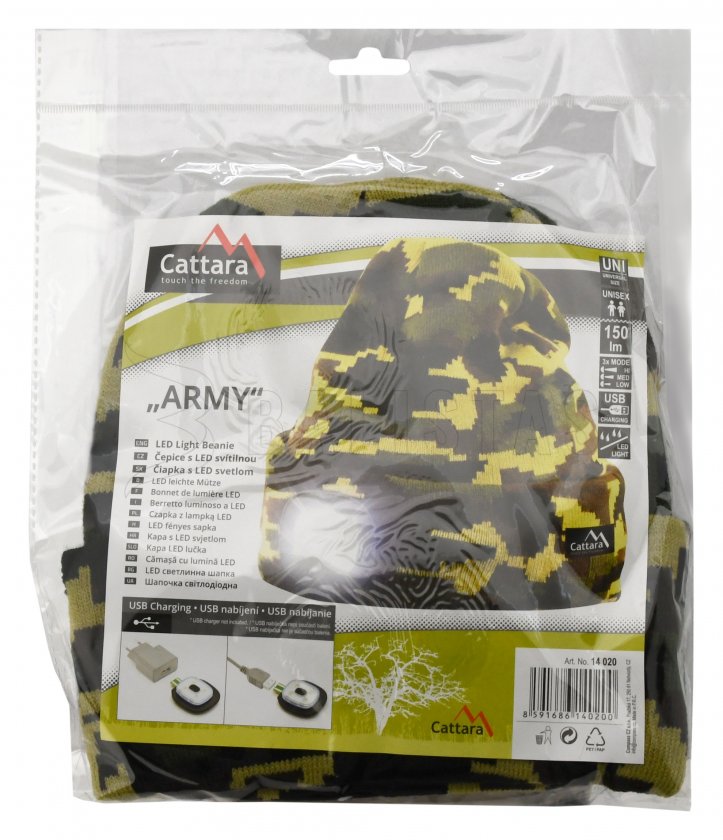 Berretto ARMY con torcia LED ricaricabile USB