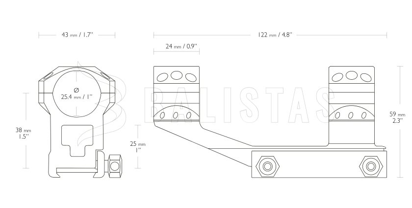 Montaggio Hawke Tactical AR Cantilever 22mm/25,4mm, alto, monopezzo