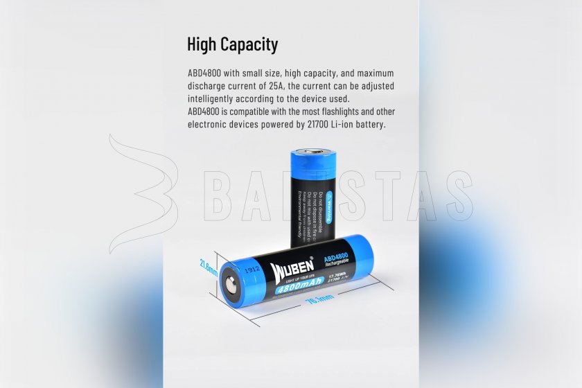 Batteria Wuben 21700 B Li-Ion 4800mAh