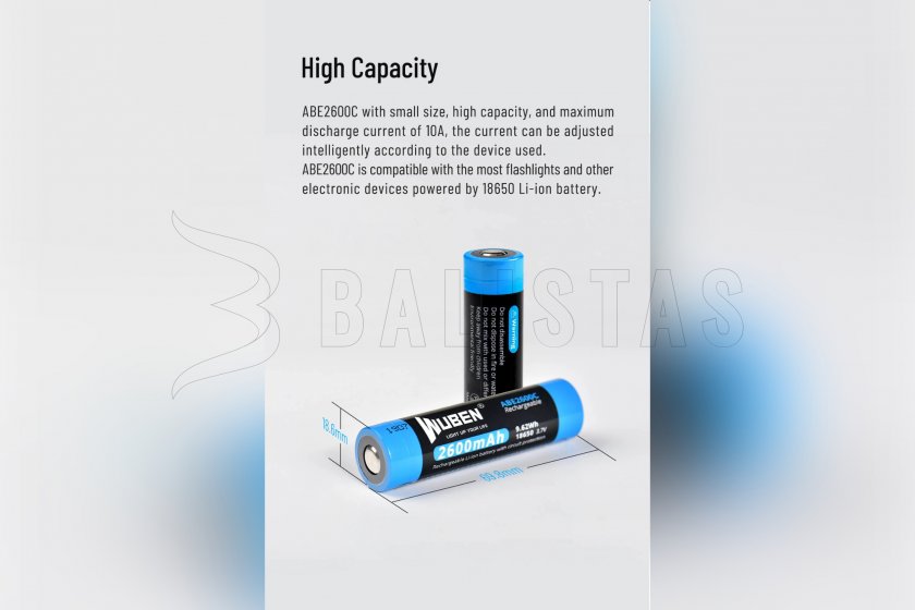 Batteria Wuben 2600B/18650 Li-Ion 2600mAh