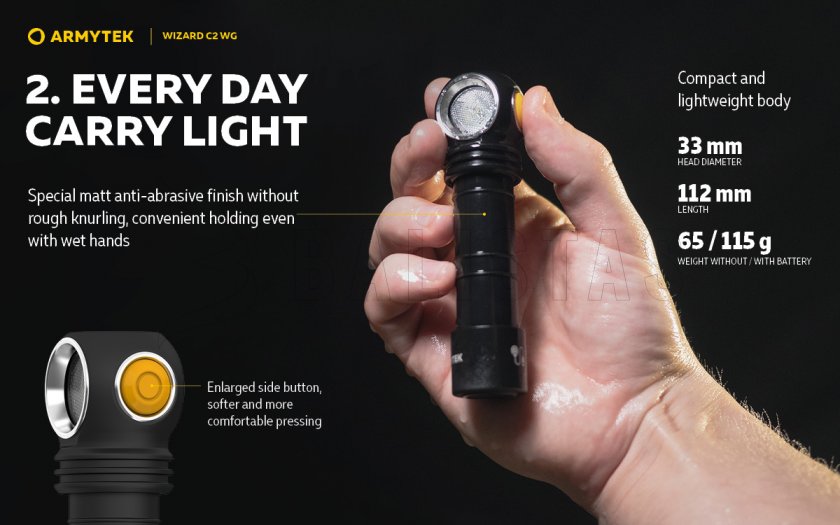 Lampada frontale Armytek Wizard C2 WG Luce calda e verde