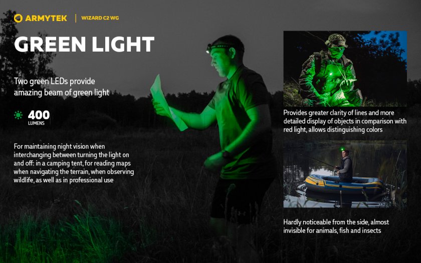 Lampada frontale Armytek Wizard C2 WG Luce calda e verde