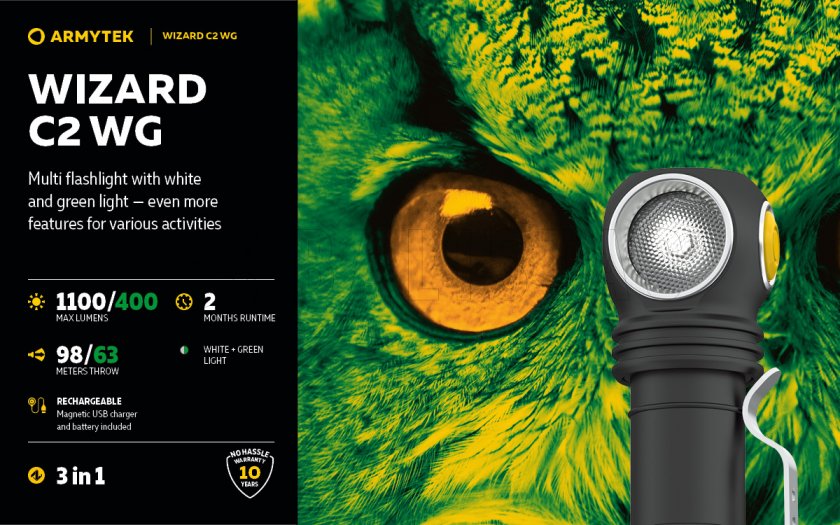 Lampada frontale Armytek Wizard C2 WG Luce fredda e verde