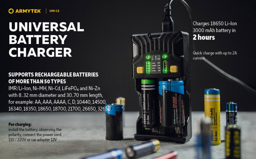 Caricatore Armytek UNI C2 con spina tipo C