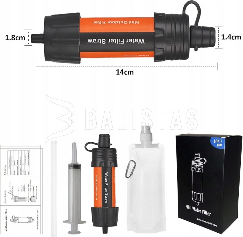 Filtro tascabile per acqua Mini Water Filter 6 in 1 2
