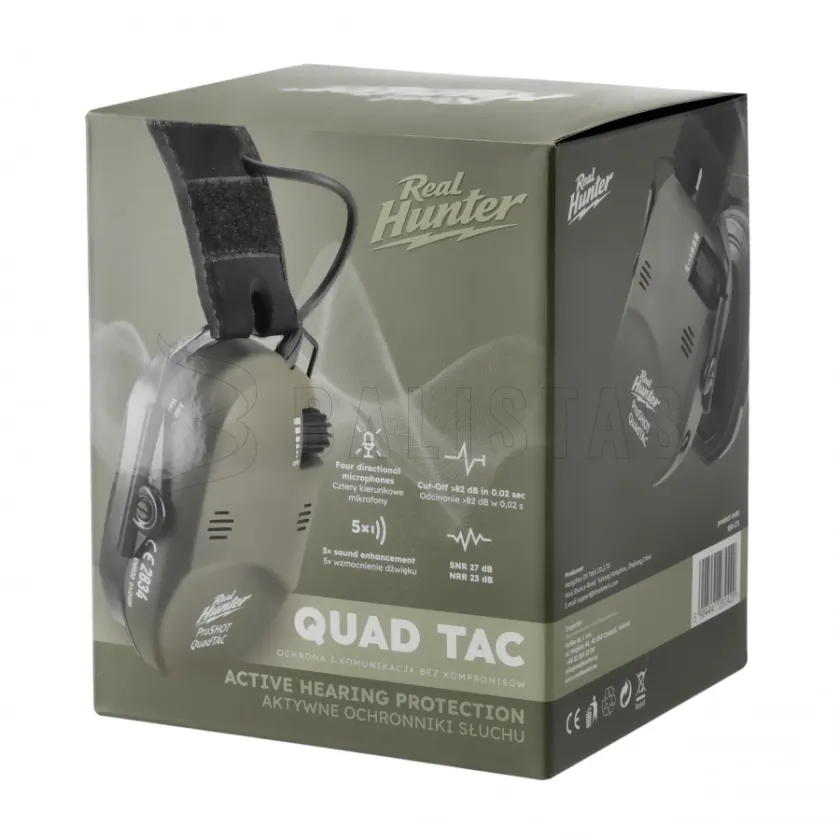 Cuffie da tiro attive RealHunter Active ProSHOT QuadTAC verde oliva 9