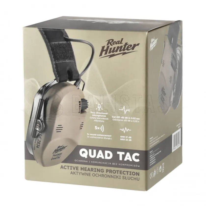 Cuffie elettroniche da tiro RealHunter Active ProSHOT QuadTAC FDE 9