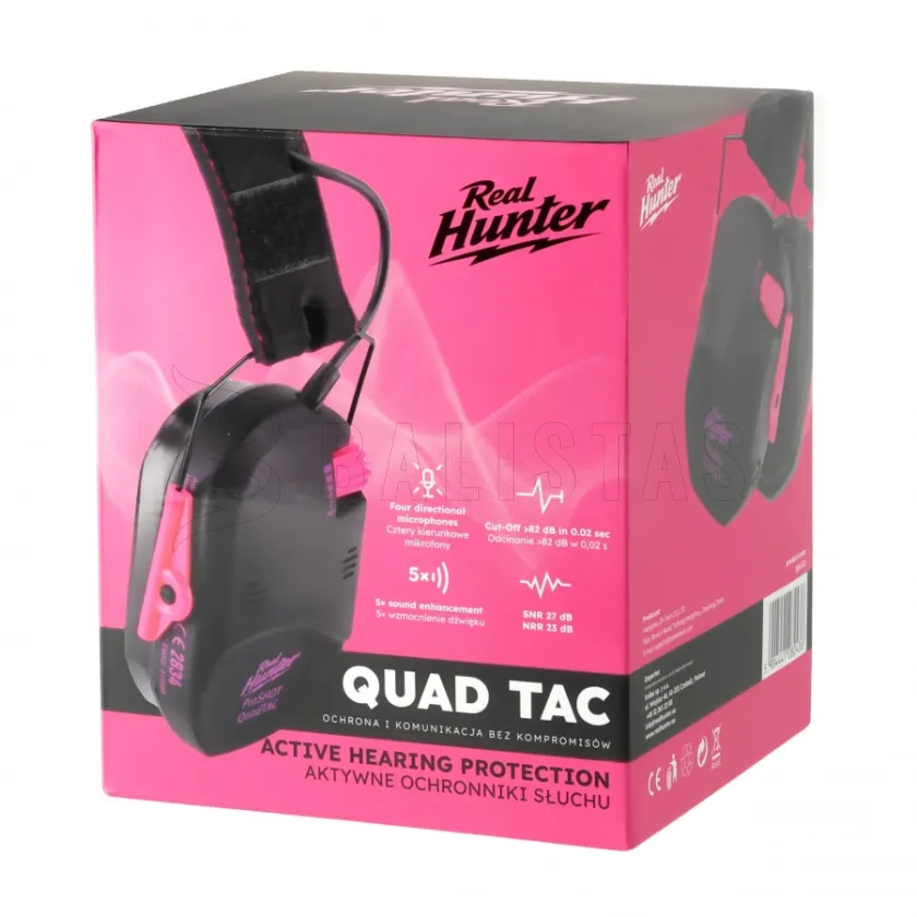 Cuffie da tiro attive RealHunter Active ProSHOT QuadTAC Devil Pink 9